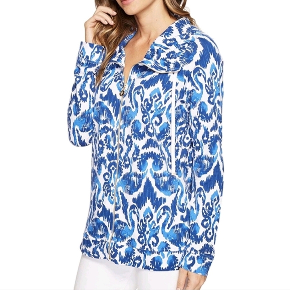 Lilly Pulitzer Angela Zip-Up Jacket Blue White Pockets Flamingos Size Small - Picture 11 of 12
